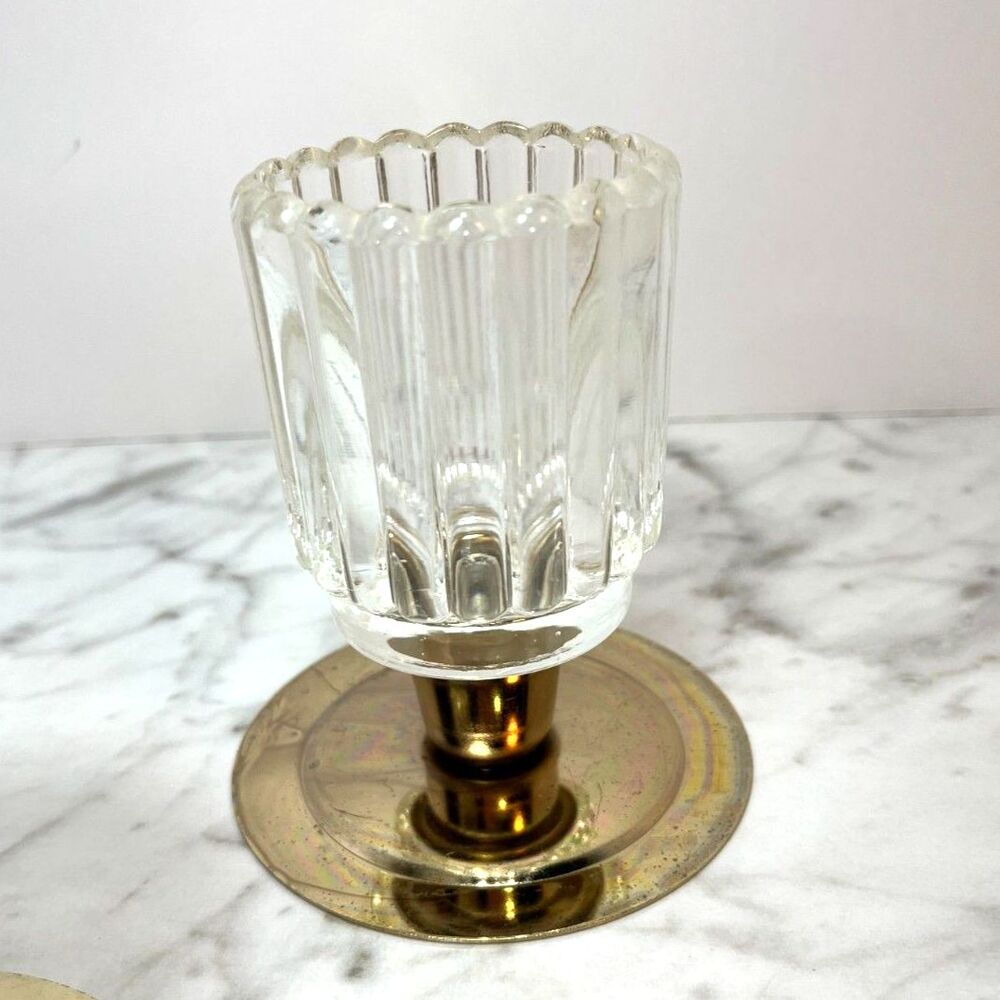 Glass and Brass Votive Holders Set of 2 Candle Holders Home Decor - Picture 5 of 11